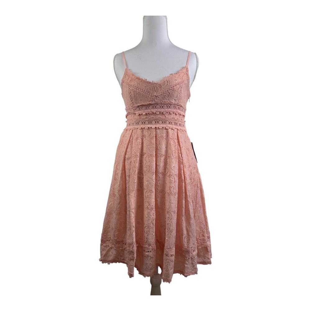 New NSR Provance Stretch Lace Mini Dress XS Blush Pink Crochet Fairycore Cottage